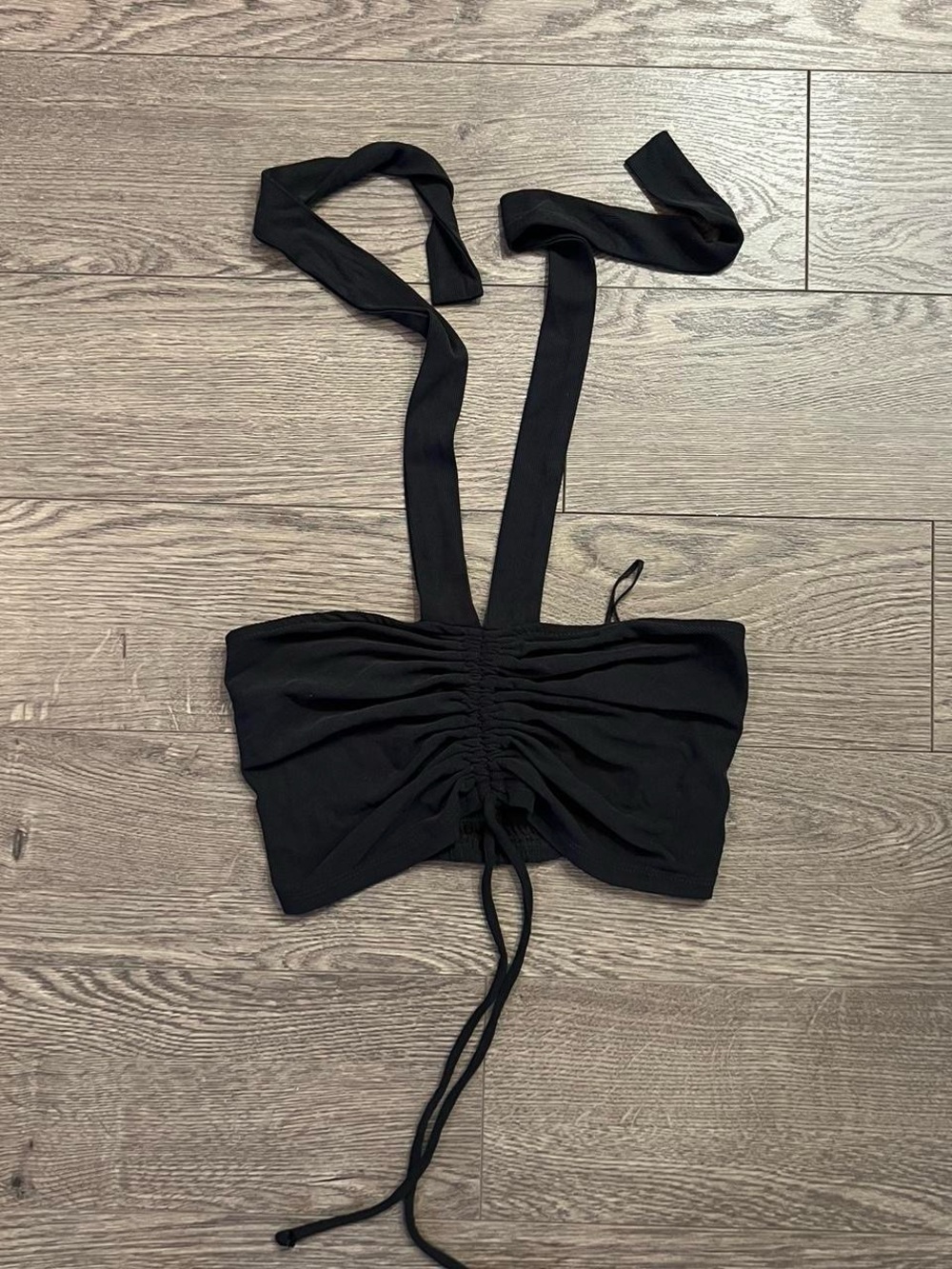 Urban Outfitters Black Ruched Tie-Front Crop Top